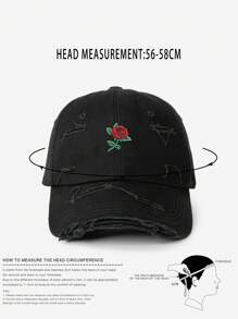 1pc Embroidered Rose Hole Distressed Baseball Cap, Adjustable Outdoor Sun Hat For Spring Autumn Travel Beach Vacation, Y2K Style For Youth Valentine's Day Valentines,Summer - Embroidery - View 6