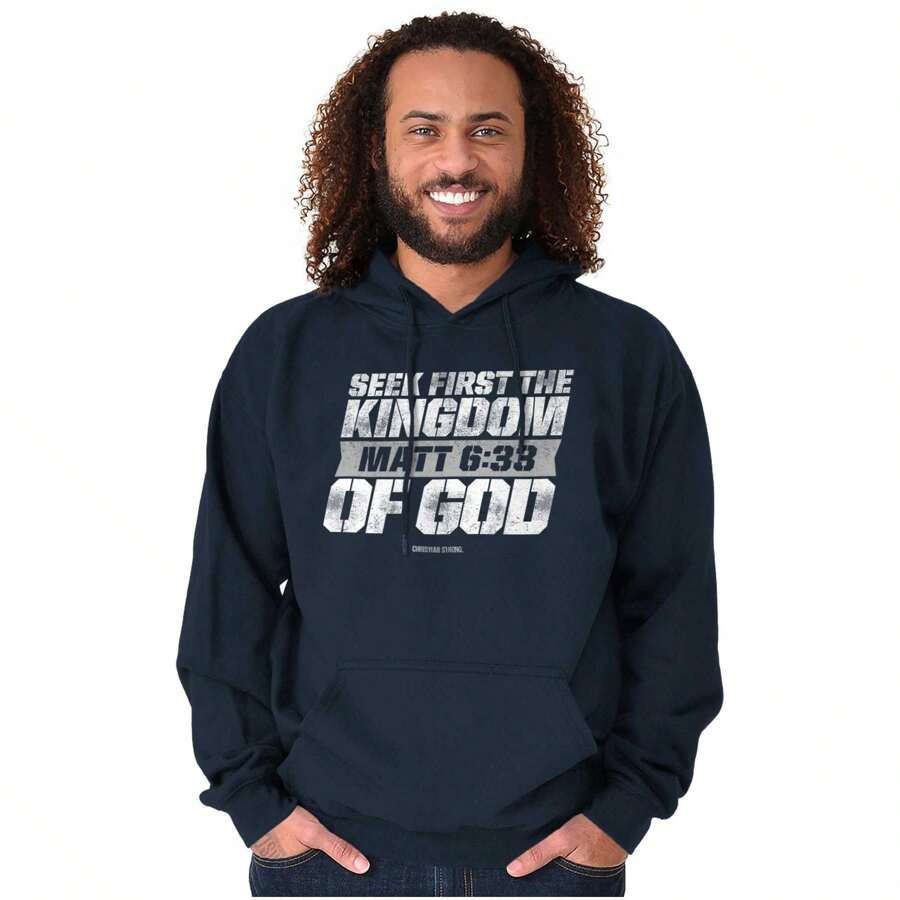 Seek First The Kingdom Of God Quote Hoodie Sweatshirt Men - Navy - View 1