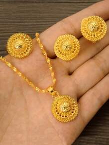3pcs/Set Jewelry Set With Pendant, Black Rope And Earrings, Great For Eritrean Wedding - Yellow Gold - View 13