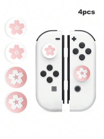 4 pièces Capuchons de manette en silicone motif fleurs de cerisier compatibles avec Switch/Lite/OLED Boutons généraux Capuchons de manette