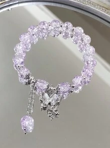 1pc Fashionable Sweet Butterfly & Beaded Bracelet, Perfect Gift For Friends Or Besties