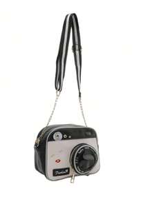 1PC Women's Retro Fashion Creative Personalized Camera Bag, Shoulder Bag, Small Square Bag, Chain Crossbody Bag - Black and White - View 5