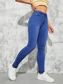 Jeans para Mujer de Ajustados Tiro Alto con Bolsillos, Pantalones de Mezclilla para dama, Moda Casual y Comodidad - Azul lavado oscuro - Ver 2