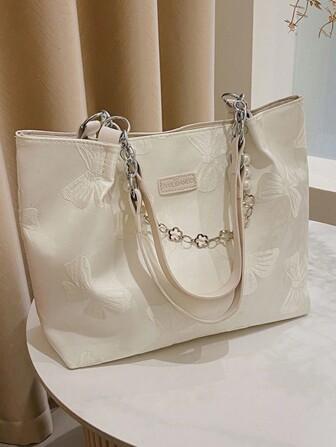 Women's Floral Fabric Tote Bag, Large Capacity Commuter Bag, Fashion Essential