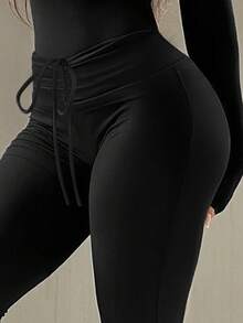 Pantalones campana para mujeres AitYi, ajuste ceñido y cómodo, adecuado para la temporada de graduación y el Día de la Independencia - Negro - Ver 4