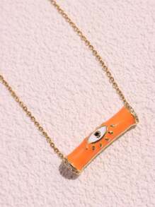1 Pc Colorful Oil Enamel Necklace Plated With 18K Gold Blue Eyes And Tube Pendant Necklace  Rhinestone Summer Chain Necklace For Women Teen Birthday Party Wedding Jewelry Gifts