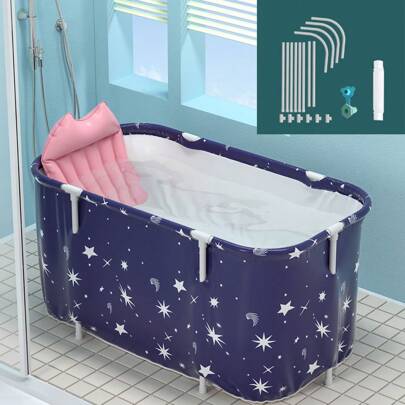 LIVINGANDHOME Living And Home Large Portable Folding Bathtub With Cushion,Portable Foldable Bathtub, Adult Folding Soaking Bathtub,Soaking Standing Bathtub, Household Freestanding Thick Plastic Folding Bath Tub For Adults