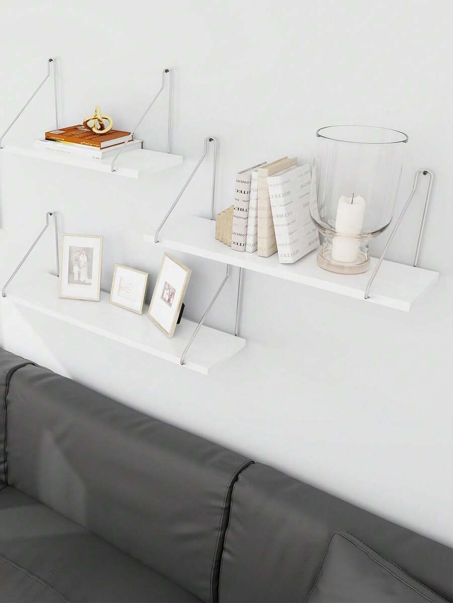 1pc Wall-Mounted Floating Shelves, No Drill Wall Decor Display Bookshelf Storage Rack For Bedroom, Living Room Fall Home Decor  - White - View 1