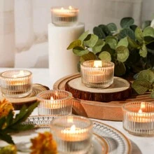 茶灯烛台 4/12 件套，透明小型供奉蜡烛台，适用于桌面中心装饰，玻璃烛台，适用于桌面中心装饰、婚礼、婴儿洗礼、家居和派对装饰、万圣节、幽灵、秋季、节日、假日圣诞节、冬季、假日、节日、房间装饰、礼物 - 無色 - 查看 5