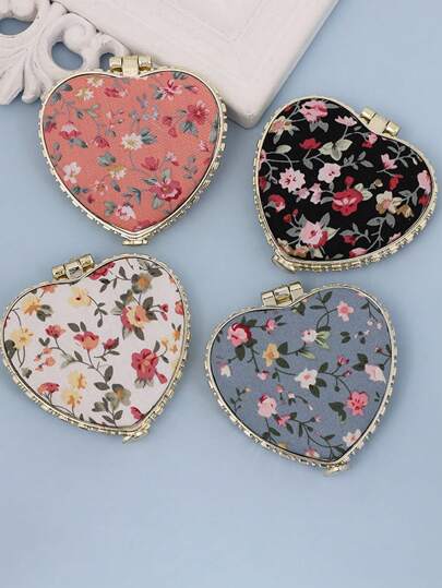 1个塑料心形化妆镜，复古印花，双面折叠手持迷你化妆镜，口袋大小，适合梳妆台、美容院使用。情人节礼物。化妆品，便宜，房间装饰，梳妆台，旅行，卧室，化妆配件，镜子，化妆镜，迷你镜，便携镜，小镜子，手镜，便宜，圣诞礼物，化妆品，化妆工具，便宜货，礼物，女士礼物，圣诞礼物