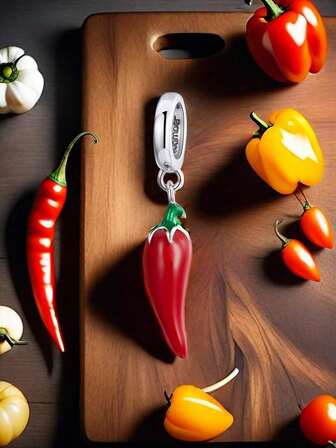 1件優雅的真925純銀美味辣椒吊墜珠,適合女士手鍊手鐲diy珠寶,約會禮物,優雅的女式珠寶