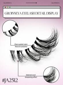 GROINNEYA 10对半睫毛透明带状睫毛猫眼假睫毛短款柔软3d仿貂毛睫毛柔软自然妆容（JA2512） - 黑色 - 查看 4