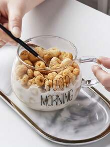 1 pieza Taza de vidrio resistente al calor de 450ml/15.21oz con asa, taza de agua, taza de "buenos días", taza de café, taza de leche de vidrio resistente al calor con asa, taza de desayuno, taza de avena, taza para pareja, taza de agua, taza de vidrio, taza de café con hielo