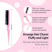 Hairstyle Comb Set With Edge Control Brush, 3-Row Teasing Brush, Mouse Tail Comb, Crocodile Clip For Edge Back Brush Sliding Combing - Female Stylist Beauty Accessories - Pink - View 3