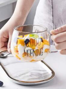 1 pieza Taza de vidrio resistente al calor de 450ml/15.21oz con asa, taza de agua, taza de "buenos días", taza de café, taza de leche de vidrio resistente al calor con asa, taza de desayuno, taza de avena, taza para pareja, taza de agua, taza de vidrio, taza de café con hielo