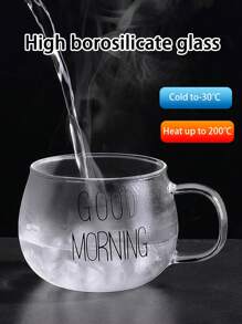 1 pieza Taza de vidrio resistente al calor de 450ml/15.21oz con asa, taza de agua, taza de "buenos días", taza de café, taza de leche de vidrio resistente al calor con asa, taza de desayuno, taza de avena, taza para pareja, taza de agua, taza de vidrio, taza de café con hielo