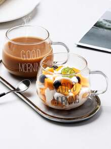1 pieza Taza de vidrio resistente al calor de 450ml/15.21oz con asa, taza de agua, taza de "buenos días", taza de café, taza de leche de vidrio resistente al calor con asa, taza de desayuno, taza de avena, taza para pareja, taza de agua, taza de vidrio, taza de café con hielo