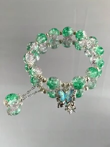 1pc Fashionable Sweet Butterfly & Beaded Bracelet, Perfect Gift For Friends Or Besties