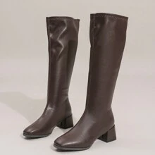 2024 Women's Mid-Calf Zipper Back Square Toe Warm Boots