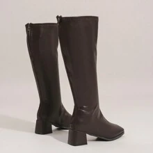 2024 Women's Mid-Calf Zipper Back Square Toe Warm Boots