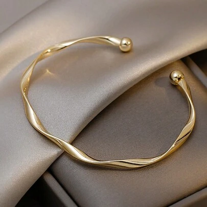 1 pieza Pulsera minimalista y elegante de color dorado con textura, diseño de moda elegante, fresco y simple para mujeres