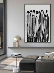 1 件，可定制画框，大尺寸，高清帆布印刷海报，油画帆布喷墨，抽象人物形象单色图案，现代北欧小众装饰艺术风格，适用于客厅、卧室、床头、沙发背景、玄关柜、桌面、壁挂艺术，可更换画布，最大尺寸 90*130 厘米，桐木磁性挂轴（配简约木质挂轴），艺术礼品，家居装饰 - 黑與白 - 查看 9
