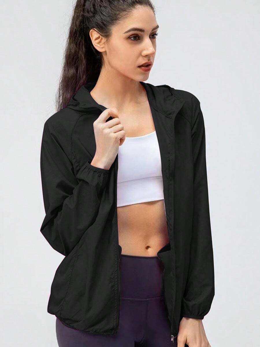 Chaqueta de sol para mujer Outdoor Secado rápido Cortaviento Impermeable Protección UV - Negro - Ver 1