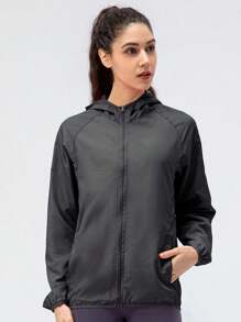 Chaqueta de sol para mujer Outdoor Secado rápido Cortaviento Impermeable Protección UV - Negro - Ver 3