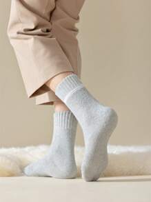 5 pares de calcetines de lana merina de invierno para hombre, calcetines de longitud media, calcetines de negocios cálidos, calcetines gruesos con bucle, calcetines de esquí de unicolor - Multicolor - Ver 5