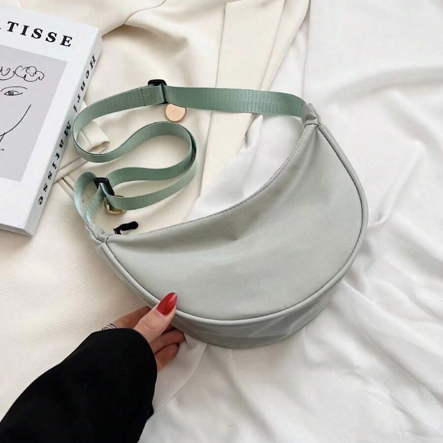 Women's Waterproof Polyester Crossbody Bag - Half Moon - Green - View 1