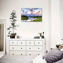 Snow Mountain Lake Canvas - Framed Blue Forest Art For Home Decor, Ideal For Bedroom And Living Room 16''x32''x1.5''(40x80x4cm)