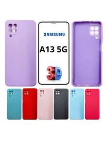 Colorful Velvety Silicone Case Cover Kit For Samsung A13 5G + Glass Film - 藍色 - 查看 1