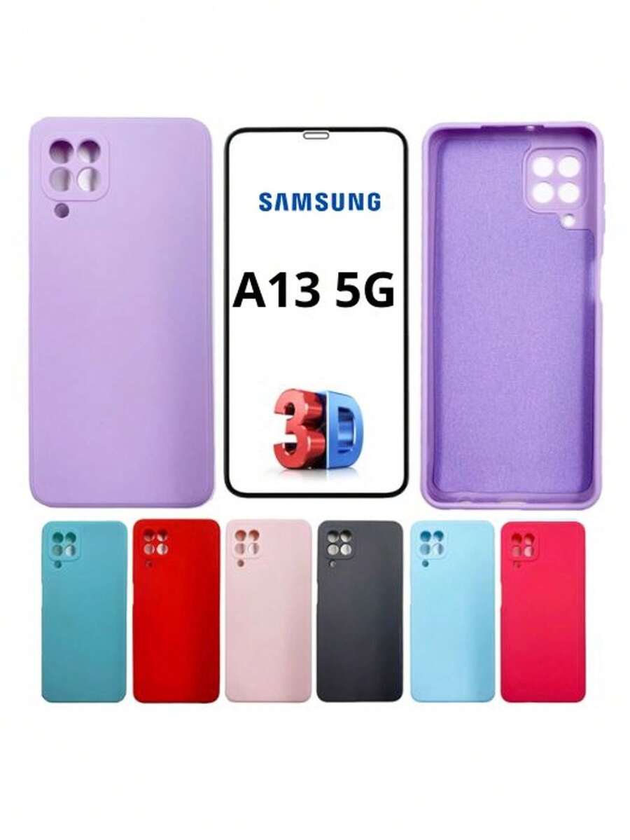 Colorful Velvety Silicone Case Cover Kit For Samsung A13 5G + Glass Film - 藍色 - 查看 1