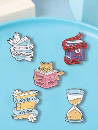 5pcs/Lot Cute Cartoon Cat Letter Enamel Aluminum Alloy Badge, Book Paper Clip, Yarn Ball Decor Pins