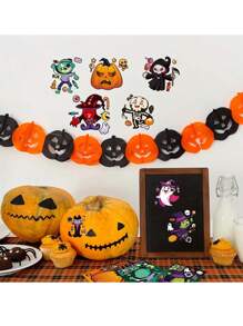 1 套万圣节南瓜挂花环，黑白黄鬼节场景装饰，南瓜蝙蝠海盗骷髅纸花环，适合主题派对和家居装饰秋季、圣诞节 - 彩色 - 查看 8