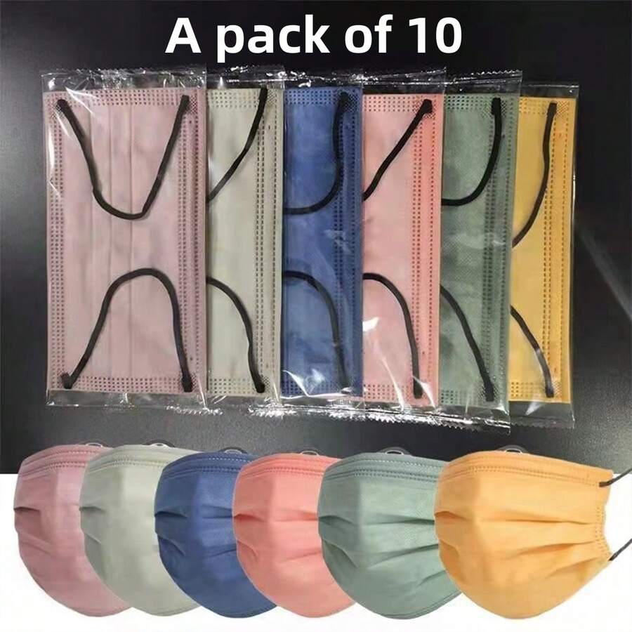 10pcs/Pack Disposable Colorful Face Masks With High Aesthetic Value For Women, Breathable And UV Protection - Multicolor - View 1