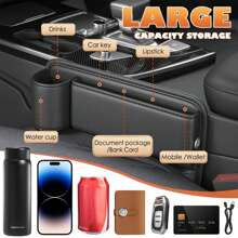 1/2 piezas Organizador de espacio entre asientos de coche con portavasos y orificio para cargar el teléfono, Bolsa de cuero para el espacio entre asientos, Relleno de espacio entre asientos de coche de cuero para gafas, teléfono, llaves y tarjetas - Multicolor - Ver 1