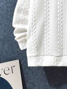 Vihyde Tween Boys Fall Winter 2 Pieces Outfit, Towel Embroidery Jacquard Crew Neck Sweatshirt & Split Straight Leg Pants Set - White - View 6