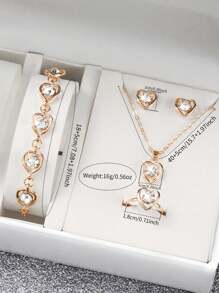 6 件/套女士时尚休闲水钻花卉表盘石英腕表 + 水钻心形首饰套装（不含表盒）