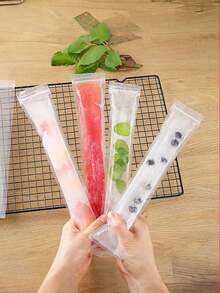 15/20/25 piezas Bolsa larga para helado apta para jugo de verduras, jugo, helado de puré, bolsa de almacenamiento de helado de fruta, bolsa resistente a bajas temperaturas para hacer helado DIY, bolsa de embalaje de alimentos - Multicolor - Ver 2