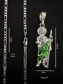 Collar de San Juditas 1 Cadena tipo de c@rtier con colgante de Santa Judas en Acero Inoxidable y terminado en Rodio laminado - PLATEADO CON VERDE - Ver 5