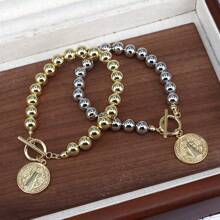 1pc New 18K Gold Plated Hollow Ball Bead Jewelry Chain Heart Virgin Mary Pendant Bracelet For Women And Men