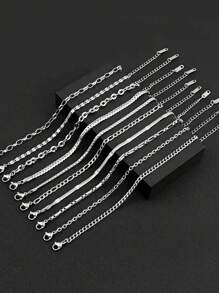 10pcs Thin Bracelet Set Stainless Steel Chain Bracelet Personalized Beautiful Hawaiian Style Fashion Jewelry Neutral Style Suitable For Everyday Wear Gifts To Couple - 10pc Bracelet - View 2