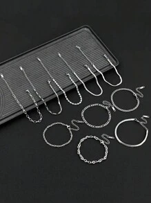 10pcs Thin Bracelet Set Stainless Steel Chain Bracelet Personalized Beautiful Hawaiian Style Fashion Jewelry Neutral Style Suitable For Everyday Wear Gifts To Couple - 10pc Bracelet - View 3