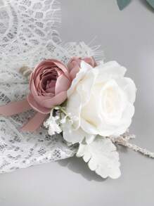 1 unidade de boutonnieres de rosas artificiais rosa-claro e marfim com alfinetes para casamento masculino, noivo e padrinhos, cerimônias de casamento, aniversários, jantares formais, festas, bailes de formatura e acessórios para o Dia dos Namorados.