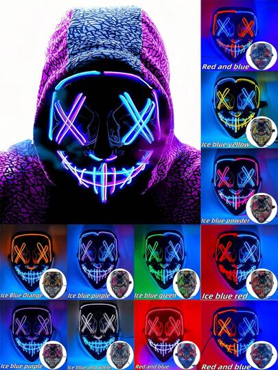New LED Glowing Mask-Scary Mask , Party Masquerade Cosplay Mask , Party Atmosphere Making Supplies, Party Prank Props, Magic Props, Holiday Event Accessories,Prank Decorative Mask, 3 Light Modes, Family Party Toys, Holiday Props Accessories For Men And Women, Christmas Halloween Carnival Easter Dress Up Mask, Fancy Gift(Battery Not Included),Christmas