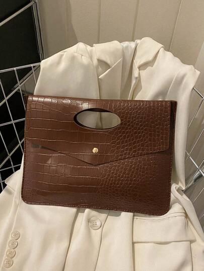 1pc Solid Color Stone Texture PU Leather Minimalist Luxury Clutch Bag, Suitable For Women Office, Party, Dating, Gift