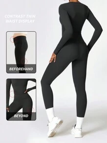 Yefecy 2/4 Counts Women's Solid Round Neck Tee &High Waist Leggings Tracksuit Set, Sporty Comfy T-Shirt & Skinny Pants For Yoga Gym Workout,Ladies Summer Back To School Sportswear,Women's Tracksuits, Downtown Girl Outfit Spring And Summer Style - màu đen - Xem 5