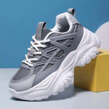 Giày thể thao đế dày thoáng khí cho nữ mùa xuân và mùa thu 2024, đường may cá nhân, giày thoải mái, giày thể thao thường ngày đế dày - Xám - Xem 9