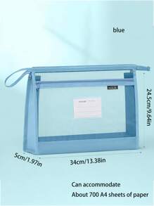 1 件透明 A4 网格文件袋 拉链双层手提包 学生专用科目分类收纳袋 户外旅行洗漱包 文件整理袋 - 彩色 - 查看 9